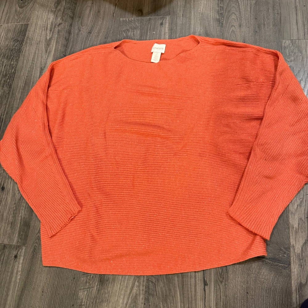 Chico's Women's Scoop Neck Ribbed Sweater in Coral - Picture 2 of 8